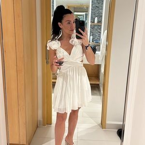 White cut out lace back floral mini dress size small